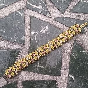 Vintage Monet Flower Enamel & Rhinestone Bracelet